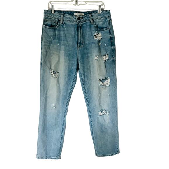 Hidden Blue Distressed High Rise Straight Leg Jeans Size 50 - Picture 1 of 8